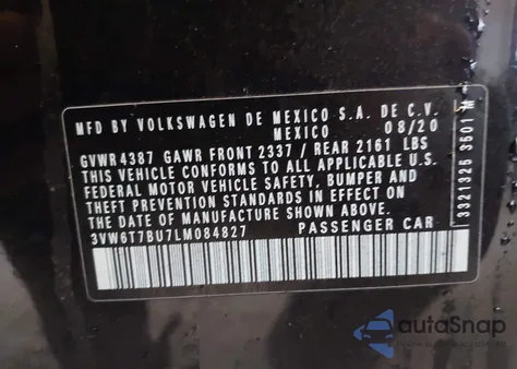 2020 Volkswagen Jetta Gli 2.0T Autobahn/2.0T S from USA, damaged, VIN 3VW6T7BU7LM084827